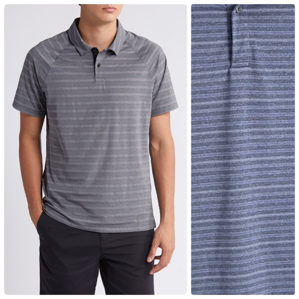 Z by Zella Men’s Striped Performance Court Polo Shirt M Blue